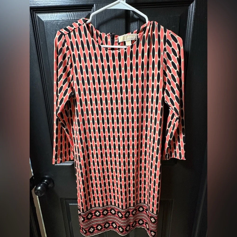 Michael Kors Coral and Black Geometric Dress